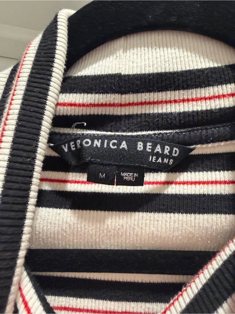 Veronica Beard Striped Puff Sleeve Turtleneck Sweater Ivory Black Red - Medium